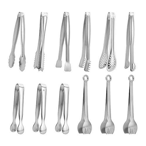 Cedilis 12 Pack Mini Serving Tongs Sugar Cube Tongs Ice Tongs Stainless Steel Appetizers Tongs for Serving Food Tea Party Coffee Bar Silver 6 Inch 43 Inch
