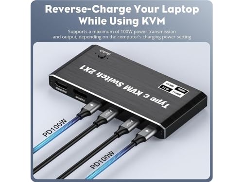 Image of MICROWARE USB C KVM Switch 2-Port, 8K@60Hz, 4K@120Hz, 100W PD, Black, Push Button, Manual Operation