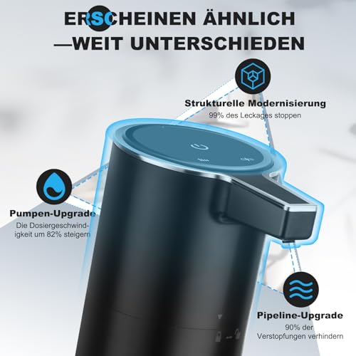 Seifenspender Automatisch Elektrischer 4-Stufen Verstellbar Wandmontage Sensor mit Sensor 400ml No Touch Seifenspender FüR Bad,KüChe,Büro Schwarz 4