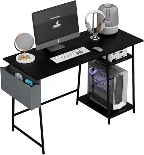 DEILALY Computertisch, 80 cm Gaming-Tisch, Laptoptisch, Schreibtisch mit Metallrahmen, Holz mit schwebenden Ablagen, für Schlafzimmer, Wohnzimmer, Schwarz DEILALY Computertisch, 80 cm Gaming-Tisch, Laptoptisch, Schreibtisch mit Metallrahmen, Holz mit schwebenden Ablagen, für Schlafzimmer, Wohnzimmer, Schwarz