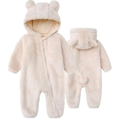 Newborn Baby Romper Fleece Onesie Jumpsuit Toddler Warm Hooded Outwear Outfits for Infant, Footed-navy, 6-9 Months