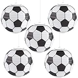 Forhome 5 Stück Fußball Papierlaternen, 12 Zoll Fußball Papier Laterne Set, DIY Fußball Faltbare Handgemachte Laterne, Runder Lampenschirm, Papierlaterne für Kinder Geburtstagsparty Sport Thema Party