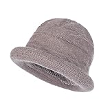 Bonnet en Laine Tricoté Femme Chapeau Bob Hiver Epais Chaud Chapeau de Bassin Vintage Chapeau de Pêcheur Extérieur Thermique Douce Confortable pour Maman Mamie,Kaki,56-58cm