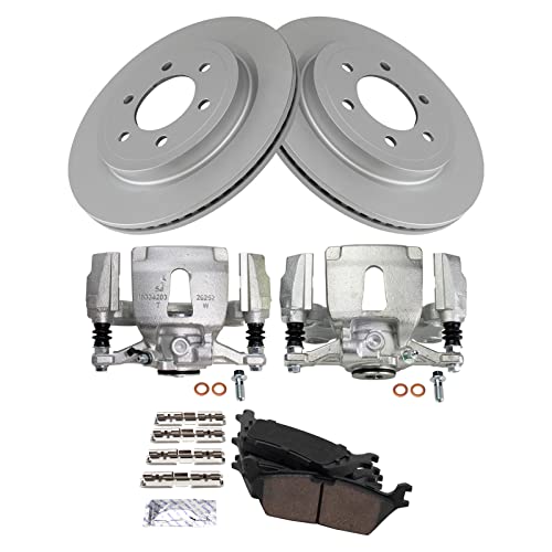 Image of TRQ Rear Brake Pad, Caliper, & Rotor Kit Ceramic Premium G-Coated Compatible with 2018 Ford F-150