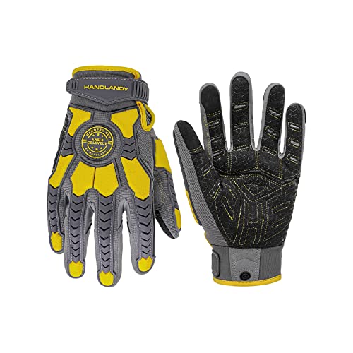 Hldd Handlandy Heavy Duty Work Gloves, Tpr Protector Impact Gloves, Men & Women Cut Resistant Utility Mechanics Work Gloves Touchscreen (L, Yellow-Upgrade) #TOP27
