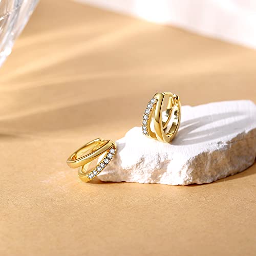 Me&Hz Cubic Zirconia Gold Double Hoop Earrings For Women Teen Girls Huggie Hoop Earrings Faux Double Piercing Small Split Hoop Earrings 14K Gold Plated Bridesmaid Wedding Birthday Jewelry Gift #TOP6