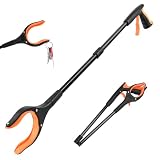 32' Grabber Reacher Tool, 360° Rotating Head, Wide Jaw, Foldable Reacher Grabber Pickup Tool,Anti-Slip Rotating Jaw with Magnet, 4' Wide Claw Opening Grabbers for Seniors (Orange)