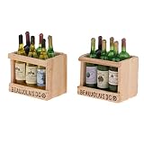 2 Sets de botellas de bebidas en miniatura y caja de almacenamiento de madera