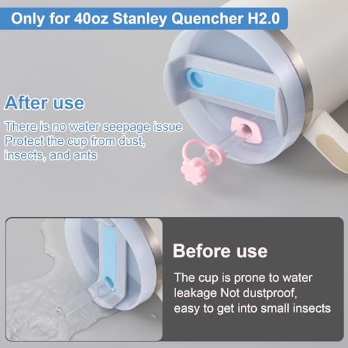 Image of HINZIC 3 Sets Spill Stoppers for 40oz Stanley Quencher H2.0, Silicone Straw Cover Cap 10mm, Square Leak Proof Lid and Round Lid Spill Plug, Blue White Pink Drinking Cup Accessories for Women