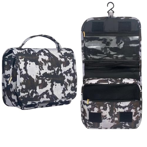 Crazy Bison Hanging Travel Toiletry Bag Kit Makeup Bag Cosmetics Organizer for Men Women (Balck Cowhide)