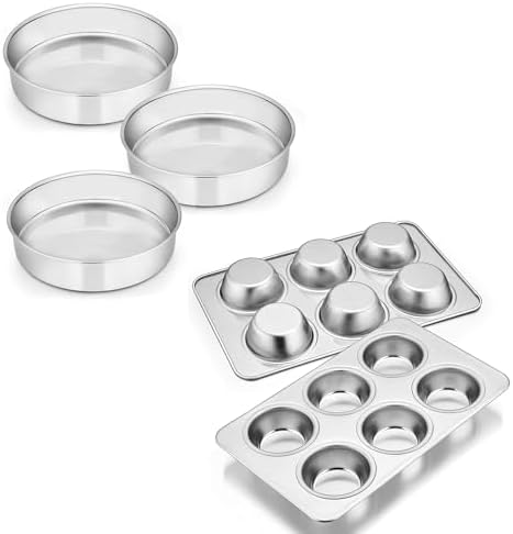E-far 8 Inch Cake Pan Set of 3 with Stai...
