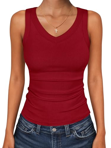 Image of ANRABESS Tank Tops for Women V Neck Ribbed Knit Slim Fitted Sleeveless Basic Tee Tanks Casual Summer Clothes 2026