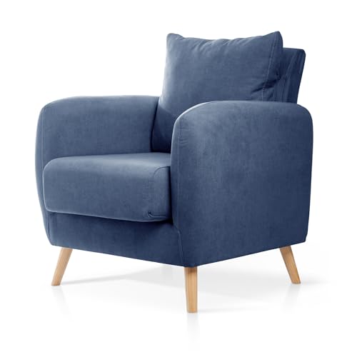 SuenosZzz- Sillon CIES butacas para Dormitorio Nórdica. Sillón tapizado Acualine Antimanchas, Color Azul Rio 15. Nordica Individual de una Plaza, COJIN Incorporado. Comedor o Dormitorio.…