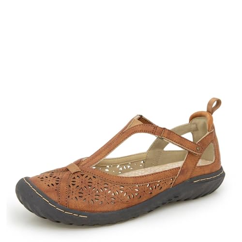 Image of JBU Women's Daffodil Comfortable Adjustable Casual T-Strap Memory Foam APMA Accepted Mary Jane Walking Flat