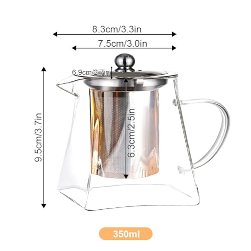 Miniatura 2 de Tetera De Cristal, 350ml Tetera Con Infusor De Té Suelto De Acero Inoxidable Extraíble, Tetera De Vidrio Transparente Para Bebidas Frías Y Calientes, Té De Frutas, Bolsitas De Té Perfumadas