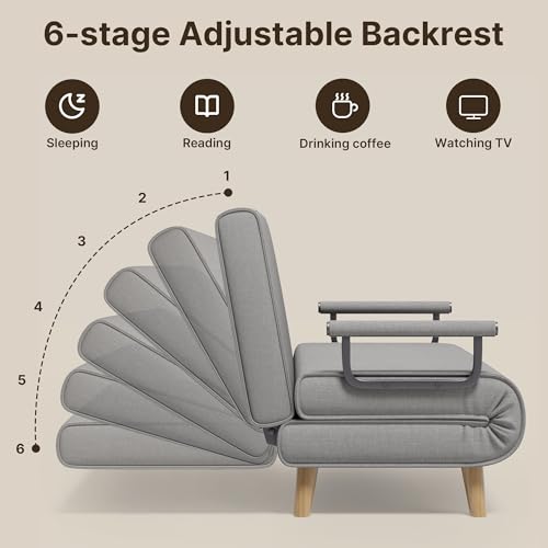 Xbro Schlafsessel mit Bettfunktion, Schlafsofa 2-Sitzer mit 6-Stufig Verstellbarer Rückenlehne und 2 Kissen, Sessel mit schlaffunktio für kleine Wohnung (Hellgrau) – Bild 6