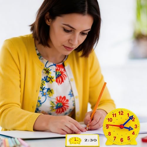 PDirat Lernuhr Grundschule, Lernuhr, Demonstrationsuhr Modell, Geschenke zur Lernuhren für Junge Mädchen, 1 Set mit 3 Würfeln und 12 Zeitkarten