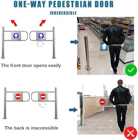 Stainless Steel Automatic Swing Gate for Supermarkets, Manual Pedestrian Access, Self-Closing 90° One-Way Entrance Door, Durable Industrial Fence (100cm/39.4in)