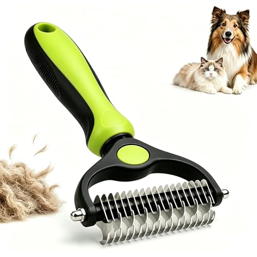 Pettine e rastrello per sottopelo per cani e gatti, spazzola per rimuovere nodi e peli aggrovigliati per cani di taglia piccola, media e grande 17+9, rimuove nodi e peli aggrovigliati (verde)