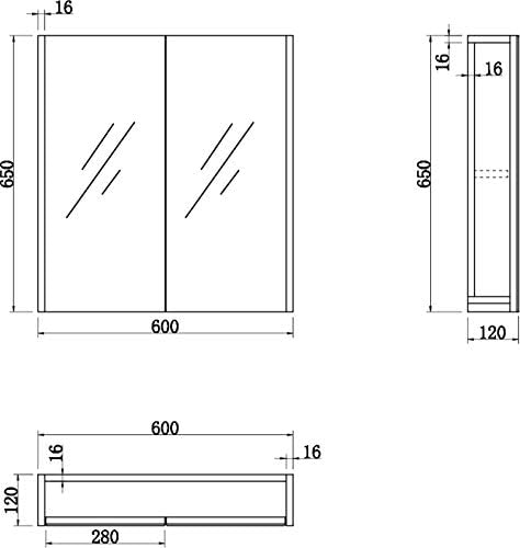 AURORA 600mm Bathroom Mirror Cabinet 2 Door Storage Cupboard Wall Mounted Grey Gloss