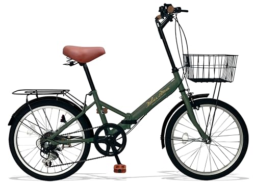 防災サイクル 20インチ ノーパンクタイヤ 折りたたみ自転車 AJ08-np シマノ6段ギア カゴ付 ワイヤー錠&フロントLEDライト 街乗り 防災 災害用品 (カーキ)