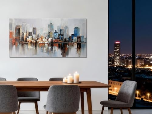 Arjun Brooklyn Bridge Wall Art Modern New York City Abstract Canvas Cityscape Painting Large Size Framed, Colorful NYC Skyline Textured Picture for Living Room Bedroom Home Office Wall Decor, 40"x20"
