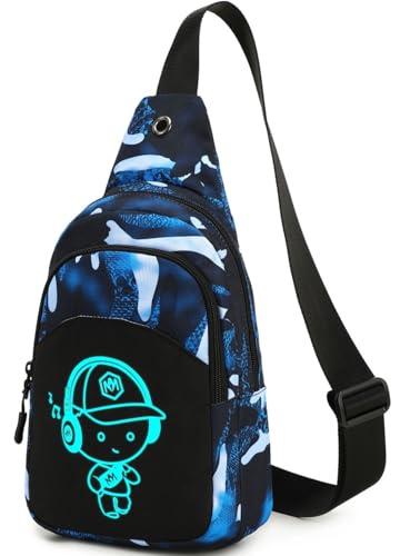 Bluboon Small Sling Bag Crossbody Bags Camouflage Fanny Packs Chest Bag Travel Chest Bag Gifts for Boys (camo-blue boy)