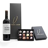 Vino Coco Merlot Red Wine Gift Set | Merlot Gift Set with 12 Luxury Chocolate Truffles - 12.5% ABV