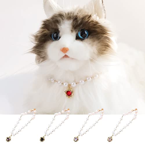 Leasote Pet Pearl Necklace Collars, Bling Ruby Heart-Shaped Pendant Cat Pearl Necklace, Adjustable Dog Jewelry Collar For Small Cats Puppy Necklace Suit For Pet Wedding Birthday Party Green Xs #TOP3