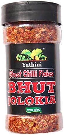 Yathini Oven dried Ghost Chilli Pepper flakes 57gram/2oz - Bhut Jolokia Non-GMO sourced from Assam
