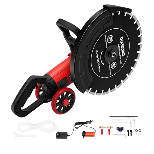 Levkitch Scie à Béton Dépoussiérage à l'eau,4000 W Scie Circulaire avec lame diamantée de 410 mm,Pour couper le Béton, Pierre, Brique profondeur de coupe réglable 165 mm