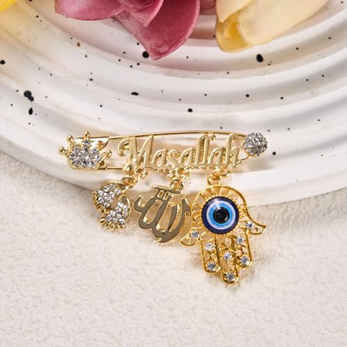 Image of SANDOO AYATUL KURSI Allah Pin - Turkish Evil Eye Pin,Crown Hand Protection Blessing Brooch Amulet with Rhinestone, Muslim Gifts Islamic Jewelry for Women Girls Baby