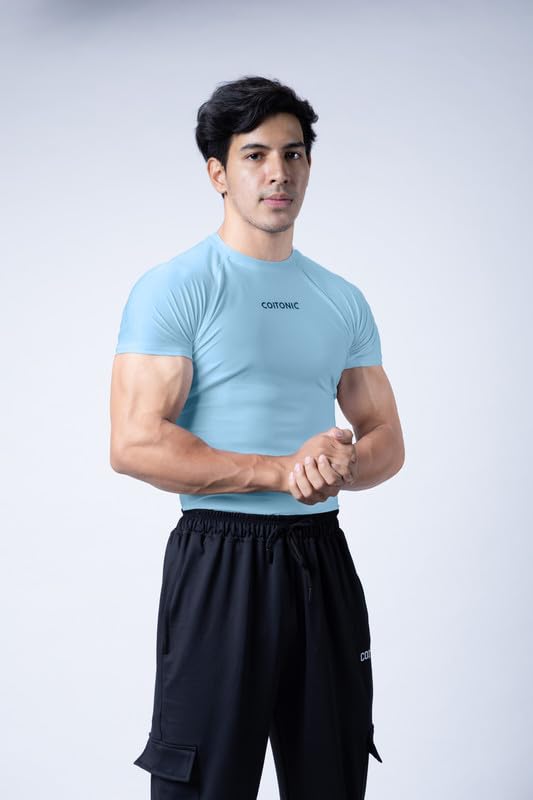 Image of COITONIC Men Compression Half Sleeves Round Neck T-Shirt for Gym and Sports Wear