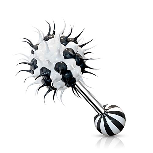 ile-aux-piercings Piercing langue silicone virus boule noir et blanc barre acier chirurgical 316L.