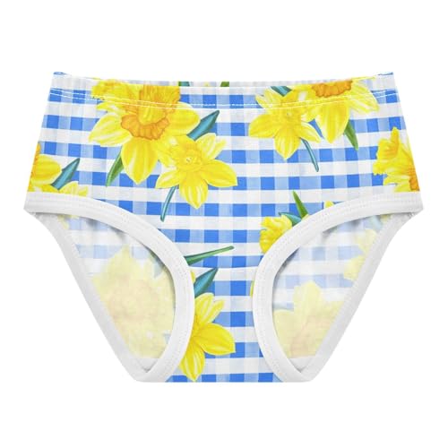 Yellow Daffodil Flowers Checkered Blue Girls Underwear Toddler 2t Cotton Cute Panties Girl Flower Briefs Underpants
