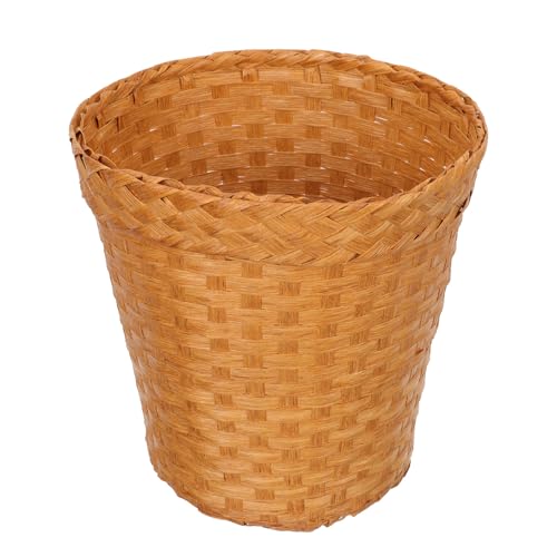 Amosfun Cesta de Almacenamiento de Paja Natural sin Tapa, Cesta Organizadora para Oficina y Hogar, Cubo de Basura Ligero y Resistente para Sala y Dormitorio, Decoración Vintage Funcional