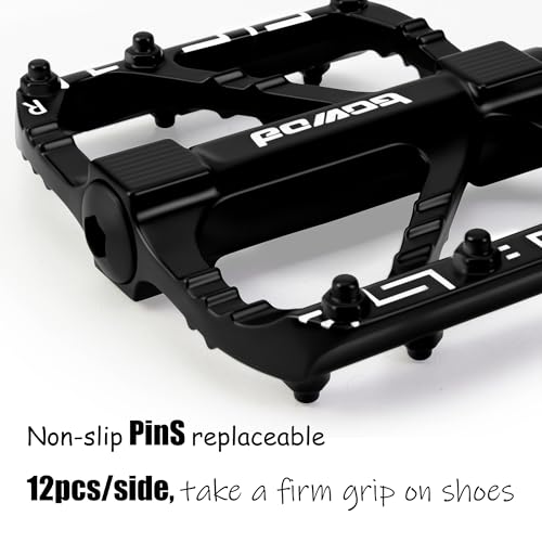 BOWOD Mountain Bike Pedals, MTB Pedals Wide Light Nylon Composite Pedal Platform, Non-Slip Bicycle Pedals w 12pins, fit for 9/16" Adult BMX, City, Road Bike