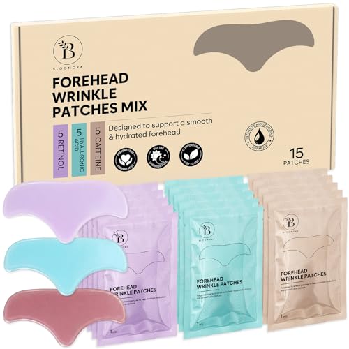 Parches Antiarrugas Nocturnos – Parches Faciales Alisadores, Set Mixto con Retinol, Ácido Hialurónico y Cafeína – Forehead Wrinkle Patches de Hidrogel para Hombre y Mujer (15 Unidades)