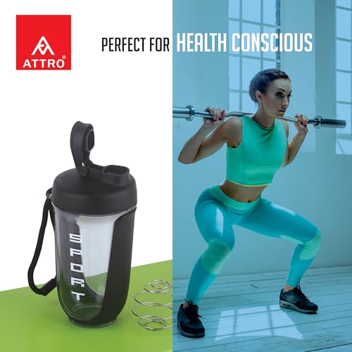 ATTRO Fit Fusion Shaker Bottle 600ml – BPA-Free Protein Mixer with Wire Whisk Ball | Leakproof Lid, Easy Carry Strap | Ideal for Gym, Fitness, Pre/Post Workout Drinks- Black - Image 4 thumbnail