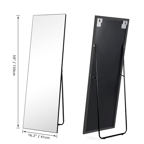 HORLIMER Ganzkörperspiegel Schwarz 150x41cm – Flexibler Standspiegel & Wandspiegel, Klare Sicht, Sicherheitsglas – Perfekt für Schlafzimmer & Ankleidezimmer – Bild 4