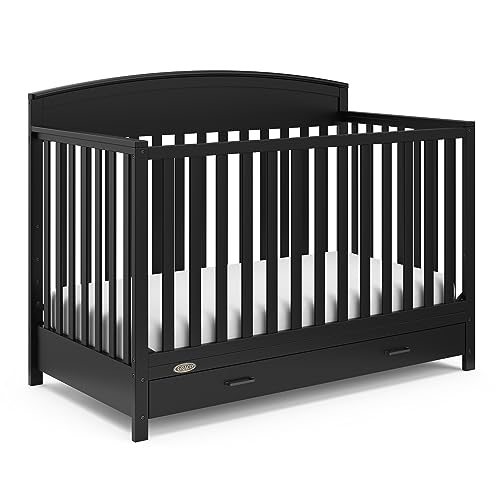 Image of Graco Benton 5-in-1 Convertible Crib with Drawer (Black) - Converts from Baby Crib to Toddler Bed, Daybed and Full-Size Bed, Fits Standard Full-Size Crib Mattress, Adjustable Mattress Support Base