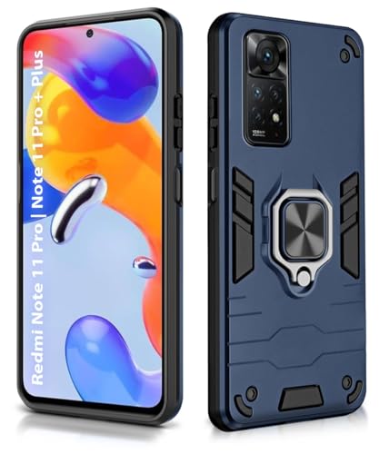 Image of WOW IMAGINE Shock Proof Back Case Mobile Cover for Redmi Note 11 Pro | Note 11 Pro + Plus | Back Cover Case (Tough Armor | Hybrid PC + TPU | Ring Holder & in-Built Kickstand | Blue)