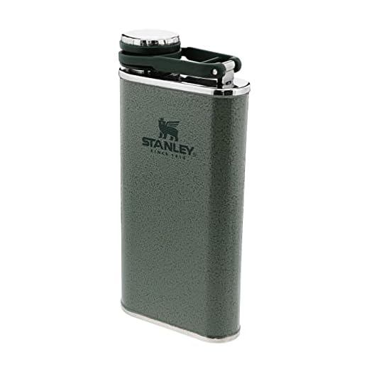Stanley Classic Wide Mouth Flask 0.23L with Never-Lose Cap - Petaca de Acero Inoxidable de Boca Ancha Para Llenar y Verter Fácilmente - Petacas de Alcohol - Anti-Fugas - Sin BPA - Hammertone Green
