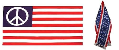 Ant Enterprises Moon Wholesale Combo Set USA American Peace Symbol 3x5 3’x5’ Flag and 8''x60'' Scarf - Vivid Color and UV Fade Resistant - Prime Outside Garden Home Decor