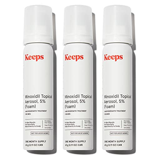 Keeps Minoxidil for Men Topical Hair Loss Aerosol Foam 5%, Hair Growth Treatment - 3 Month Supply (3 x 2.11oz Bottles) - For Thicker, Longer Hair - Slows Hair Loss & Promotes Hair Regrowth