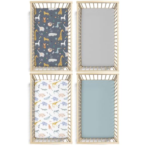 Image of Plushii Crib Sheets for Boys Girls,Baby Crib Sheets Fitted 4PK for Standard Crib and Toddler Bed Mattress,52 inchx28 inchSoft Breathable Microfiber Crib Mattress Cover with Cute Patterns, Fauna