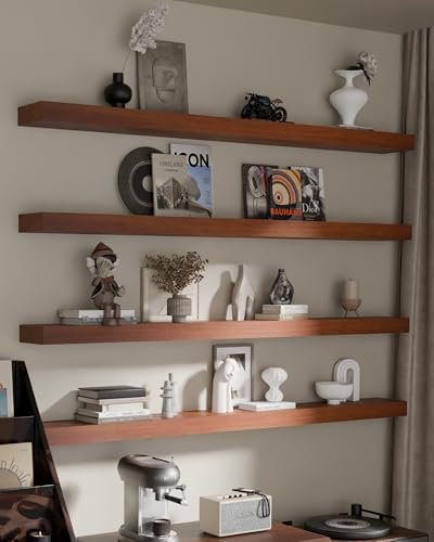 TEDIDUWA Floating Shelves for Wall, 60 Inch Extra Long Brown Wall Shelves, Set of 3, Hanging Invisible Brackets Floating Shelves for Living Room,Bedroom,and Kitchen