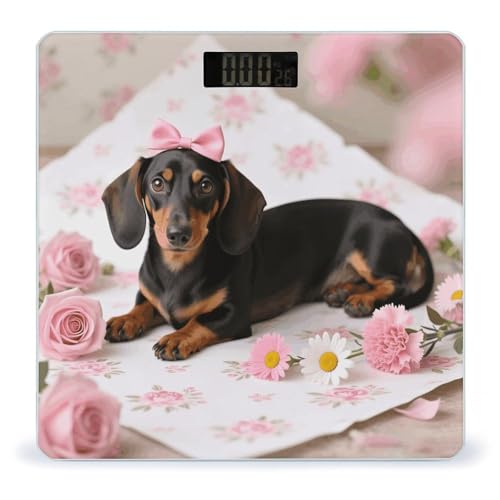 Báscula digital precisa para baño con diseño Dachshund y flores