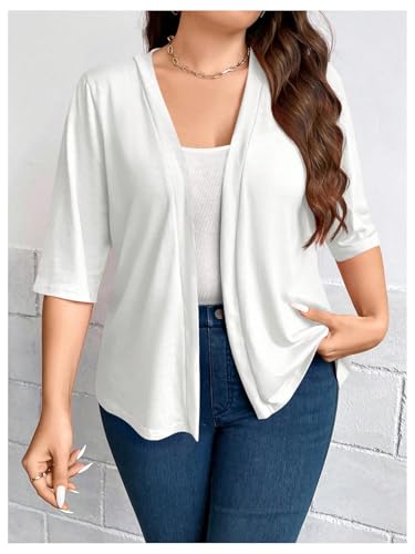 WDIRARA Women's Plus Size Lightweight Open Front Cardigan Casual Half Sleeve Kimono Cardigans4