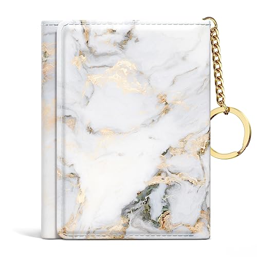 Image of Rouidr Womens Wallet, Small Slim RFID Card Wallets for Women, Cute Front Pocket Trifold Leather Card Organizer with 7 Slots & ID Window, Gray Gold Marble